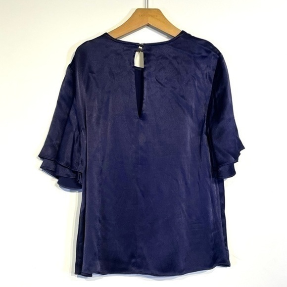 NWT Evereve Allison Joy Purple Satin Blouse Top xs Joelle Tie Front Flutter - Picture 2 of 12